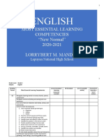 English: Most Essential Learning Competencies "New Normal" 2020-2021 Lorrybert M. Mandeg