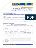 Missing Words / Scrambled Words: Classroom Activity Electricity Lock Out and Tagging