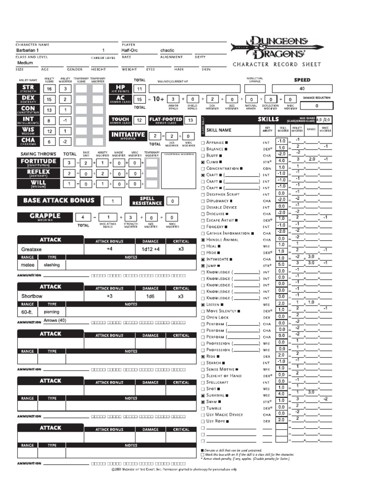 Half-Orc Barbarian | PDF