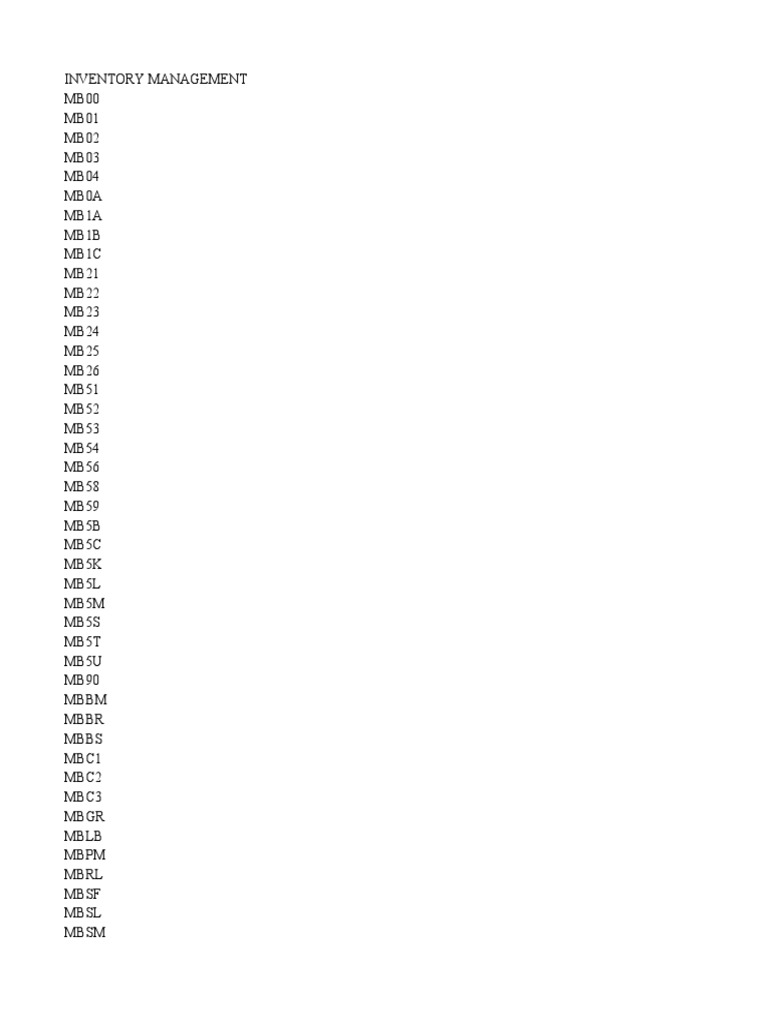 SAP MM TCodes, Tables, Movement Types Done PDF Inventory Delivery
