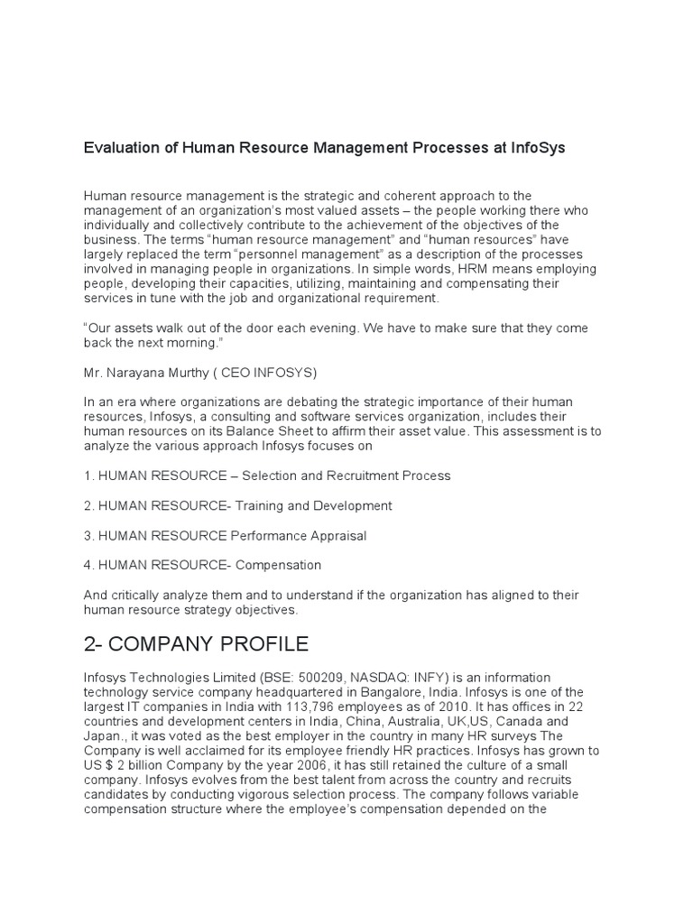 Evaluation of Human Resource Management Processes at Infosys | PDF ...