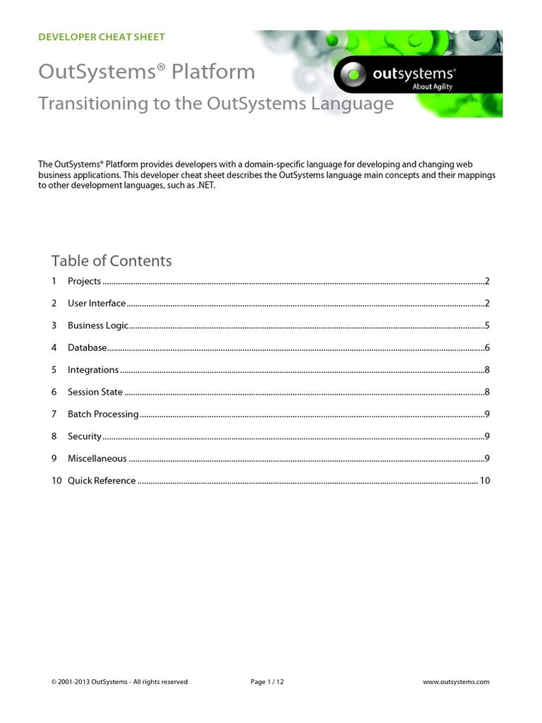 OutSystems Platform - Transitioning To The OutSystems Language | PDF ...