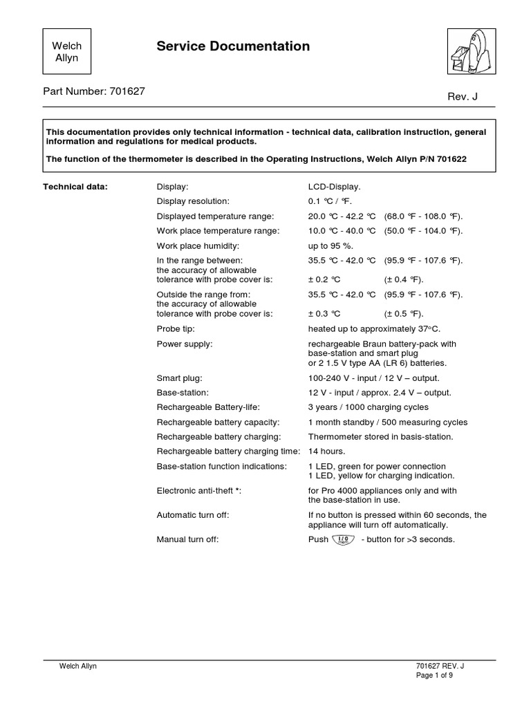 Braun ThermoScan Thermometer Service Manual PDF Thermometer