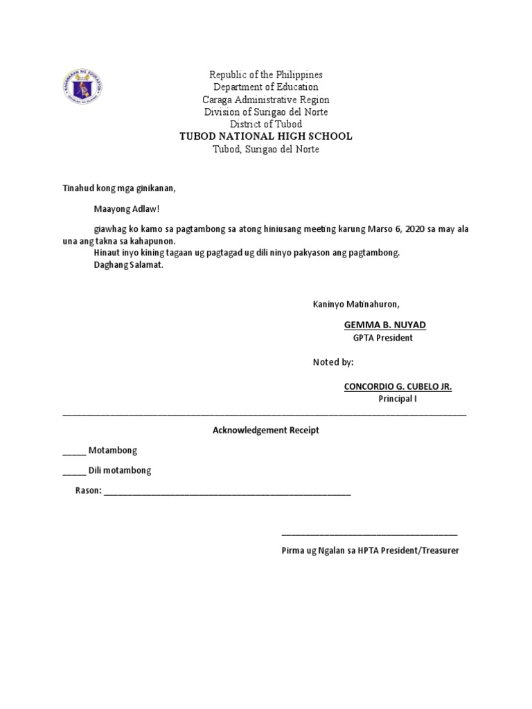 Letter For GPTA Meeting.