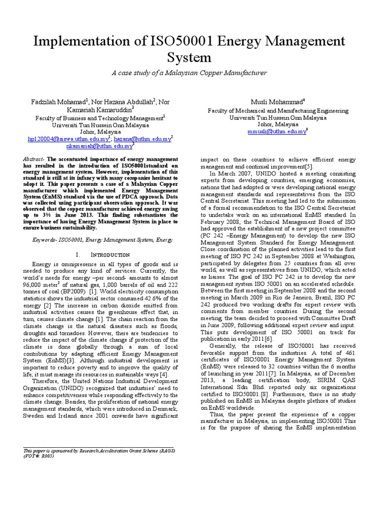 ISO 50001 Implementation in Malaysia | PDF | Energy Management ...