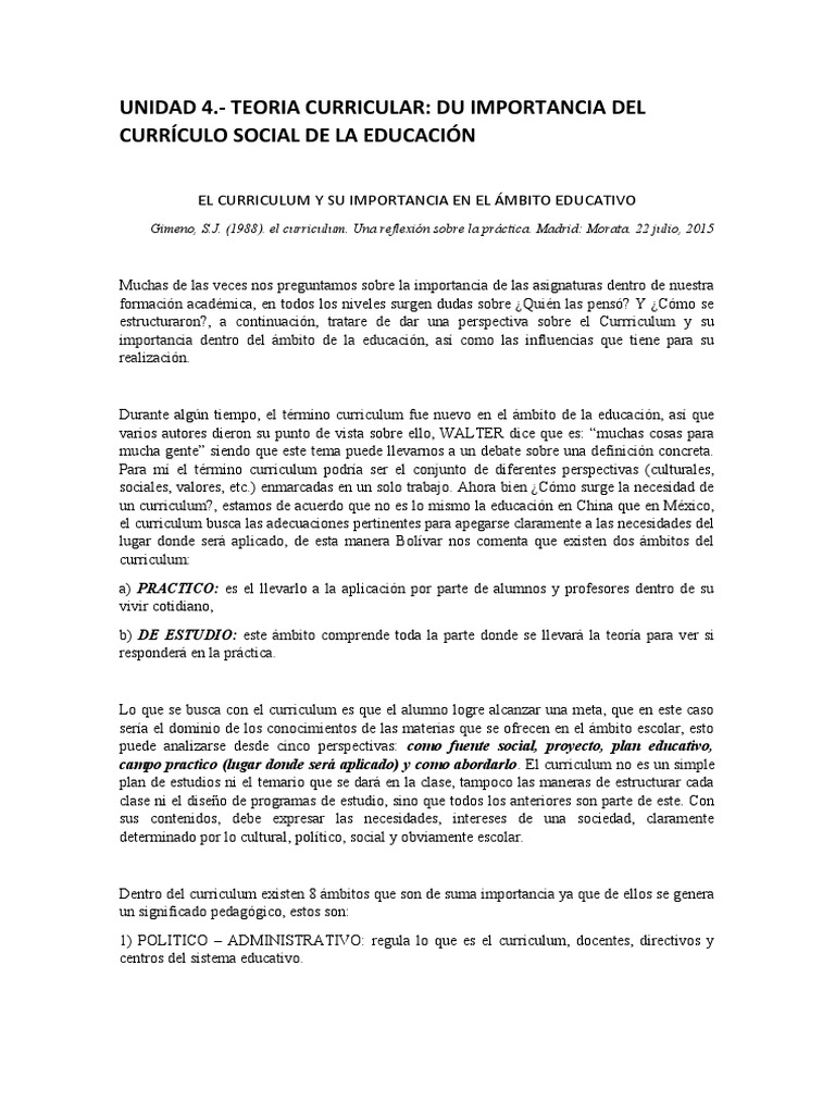 Importancia del Currículum Educativo | PDF | Plan de estudios | Evaluación