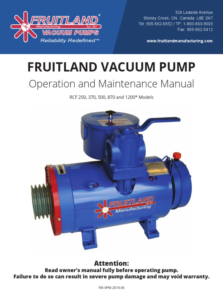 Fruitland Vacuum Pump Operation and Maintenance Manual PDF Pump