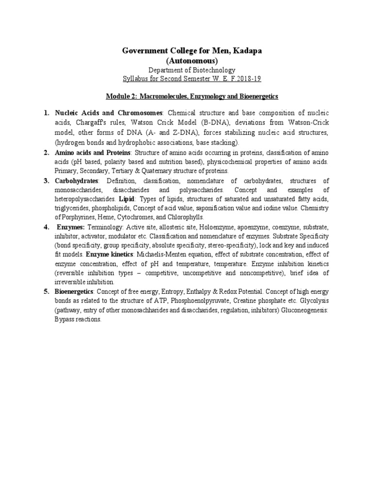 II Semester Bio Tech UG Syllabus | PDF