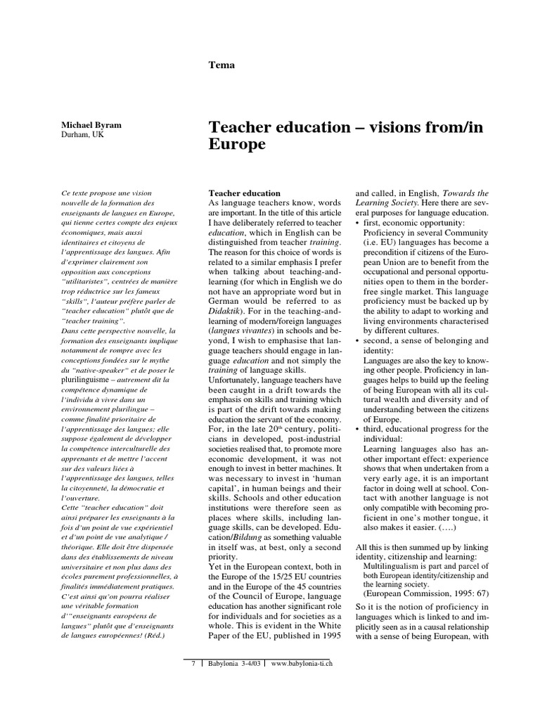 Teacher Education - Visions From-In Europe | PDF | Teacher Education ...