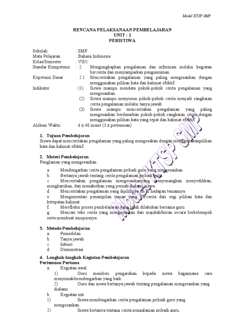 Rpp Bhs Indonesia Kelas 7 Semester 1