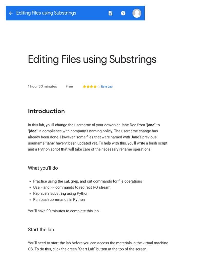 Editing Files Using Substrings Qwiklabs PDF Secure Shell Command Line Interface