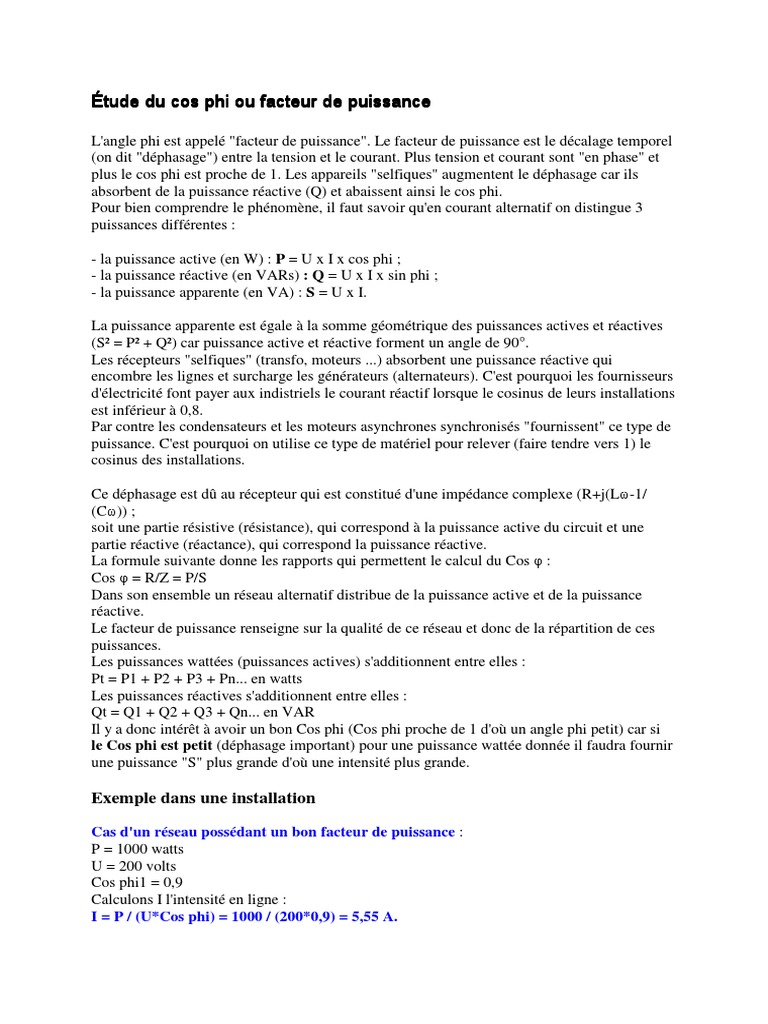 Comprendre le cos phi en électricité PDF — free download