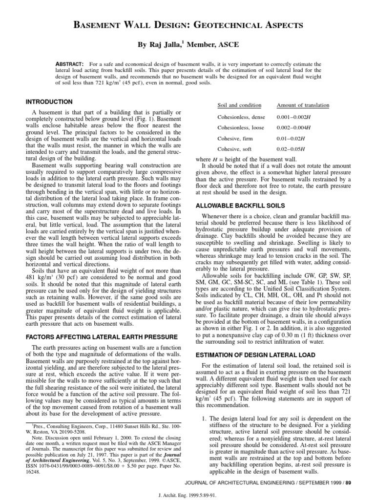 Geotechnical Aspects of Basement Walls | PDF | Geotechnical Engineering ...