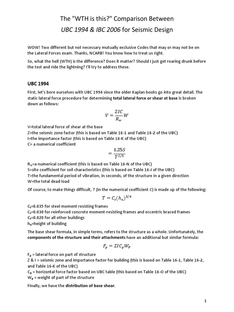 UBC 1994 vs IBC 2006 Seismic Design | PDF | Force | Mechanics