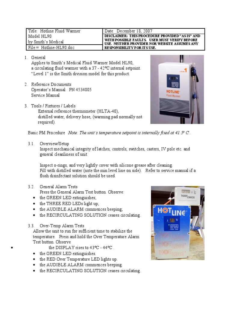Smiths HL90 Hotline Fluidwarmer - Calibration Instruction | PDF |  Thermometer | Temperature