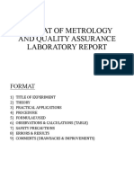 Format of Metrology and Quality Assurance Laboratory Report
