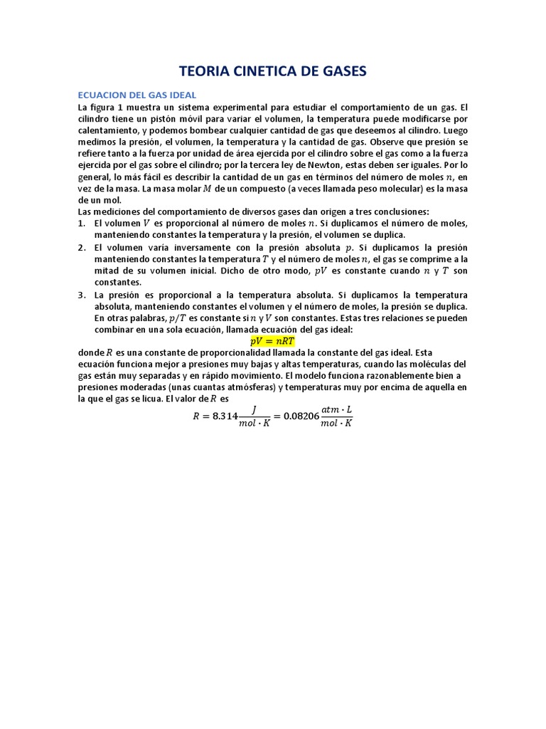Teoría cinética de los gases y ecuaciones | PDF | Gases | Presión