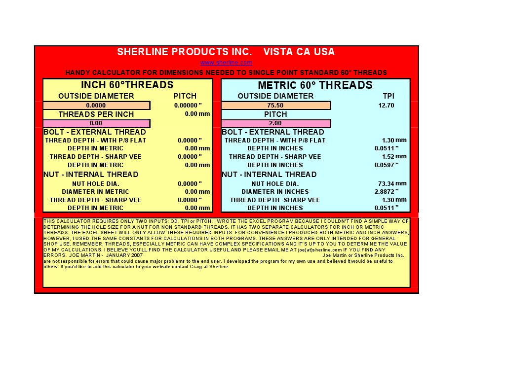 Thread Calculator Metalworking Mechanical Engineering