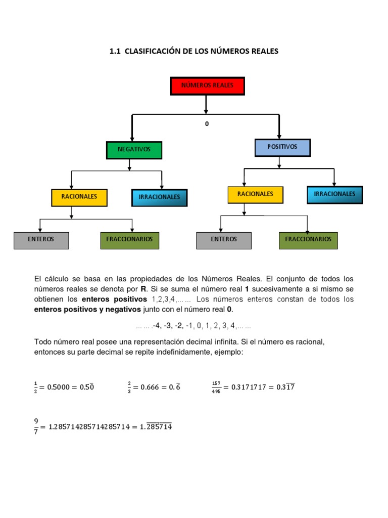 Clasificacion De Los Numeros Reales Y Ejemplos Colección