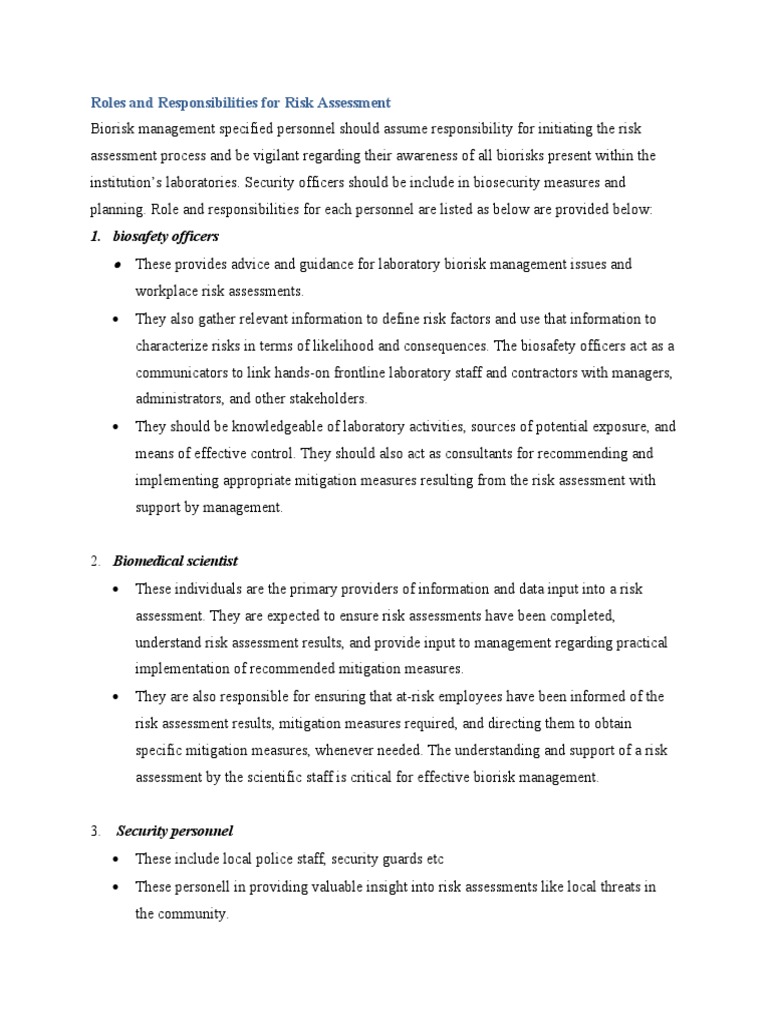 Risk Assessment Roles and Duties | PDF | Risk Assessment | Emergency ...