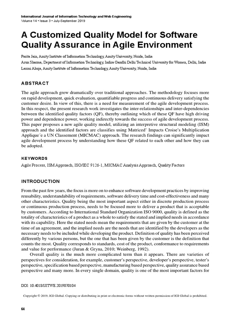 A Customized Quality Model For Software Quality Assurance in Agile ...