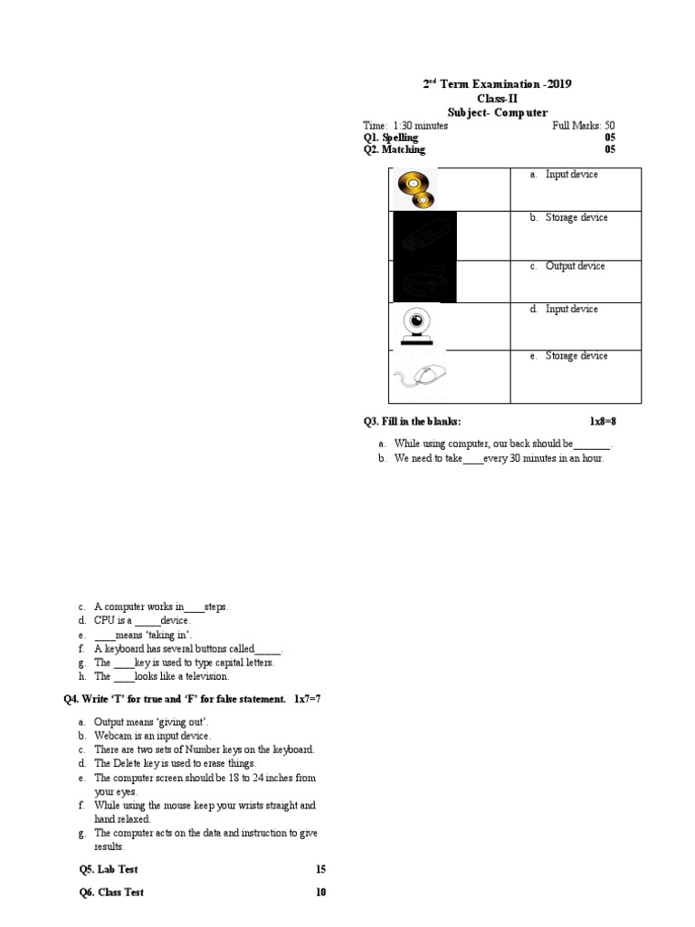 Class II Computer Exam 2019 | PDF