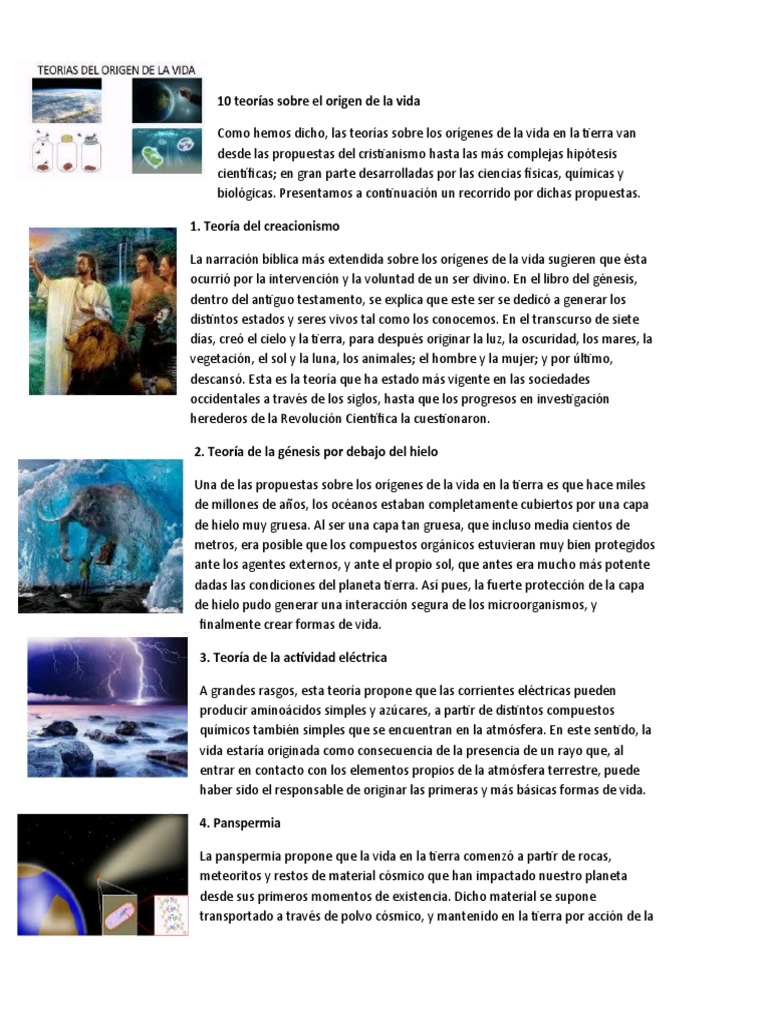 10 Teorías sobre el Origen de la Vida | PDF | Abiogénesis | Vida