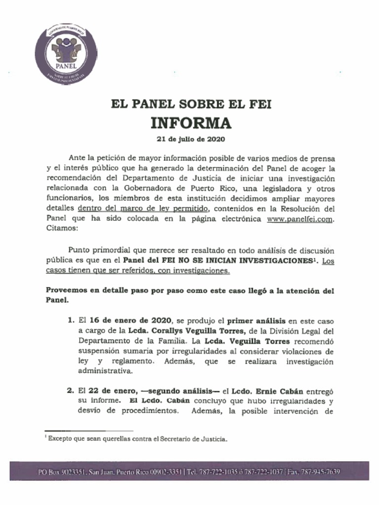 El Panel Sobre El FEI Informa | PDF | Justicia | Crimen y violencia