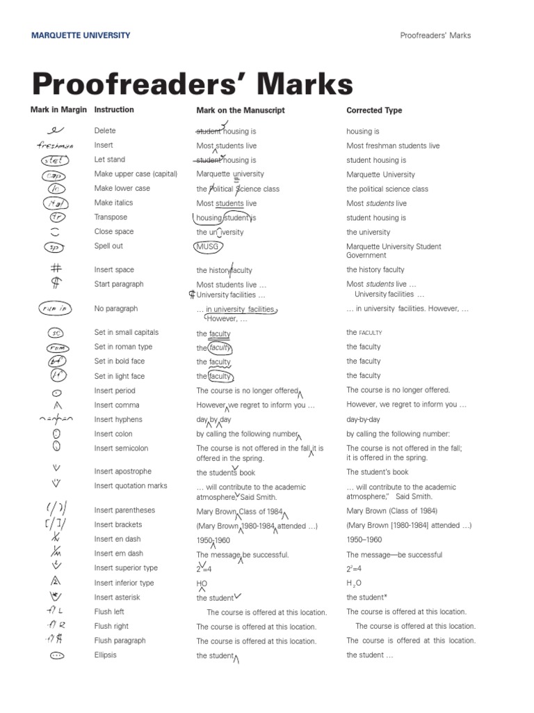 Proofreading Symbols PDF PDF Bracket Notation