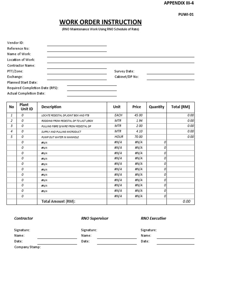 Contoh Work Order Instruction