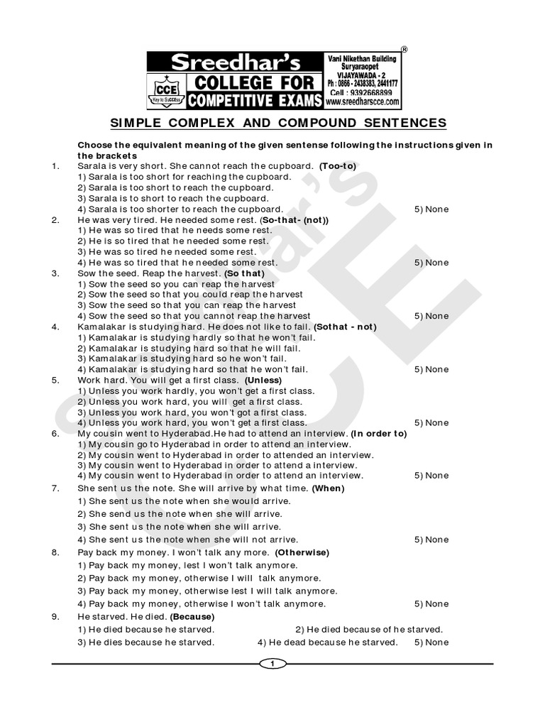 English - Simple Complex and Compound Sentences | PDF