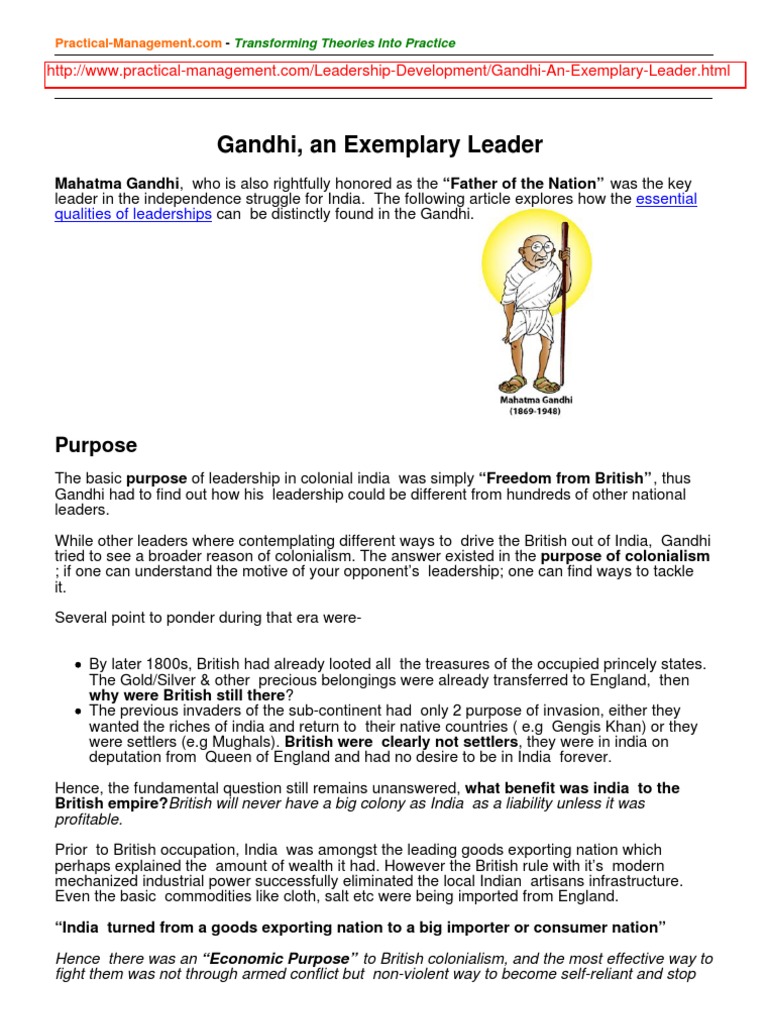 Gandhi An Exemplary Leader | PDF | Mahatma Gandhi | Nonviolence