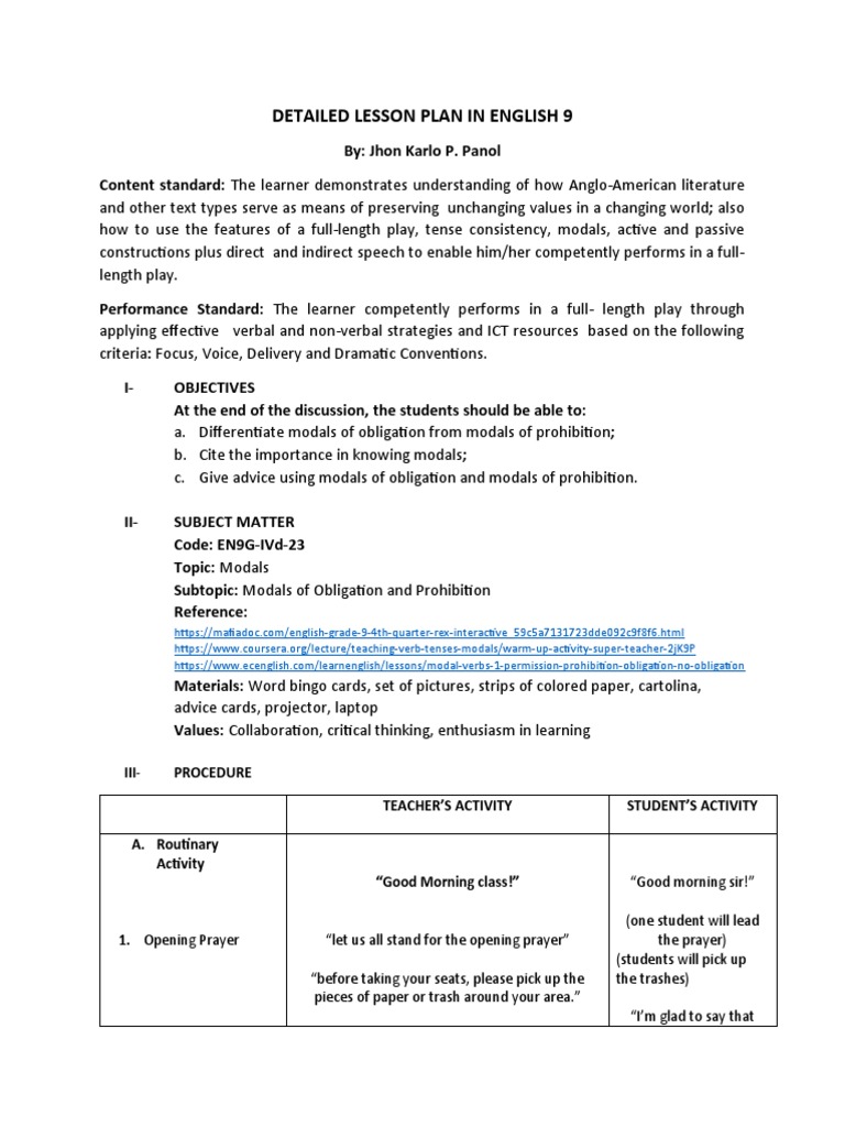 Demo Teaching Lesson Plan | PDF | Lesson Plan | Linguistic Morphology