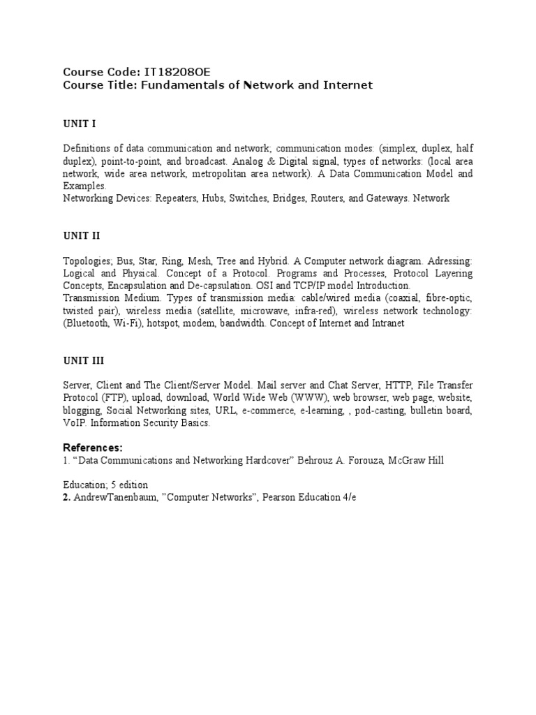 Course Code: IT18208OE Course Title: Fundamentals of Network and ...