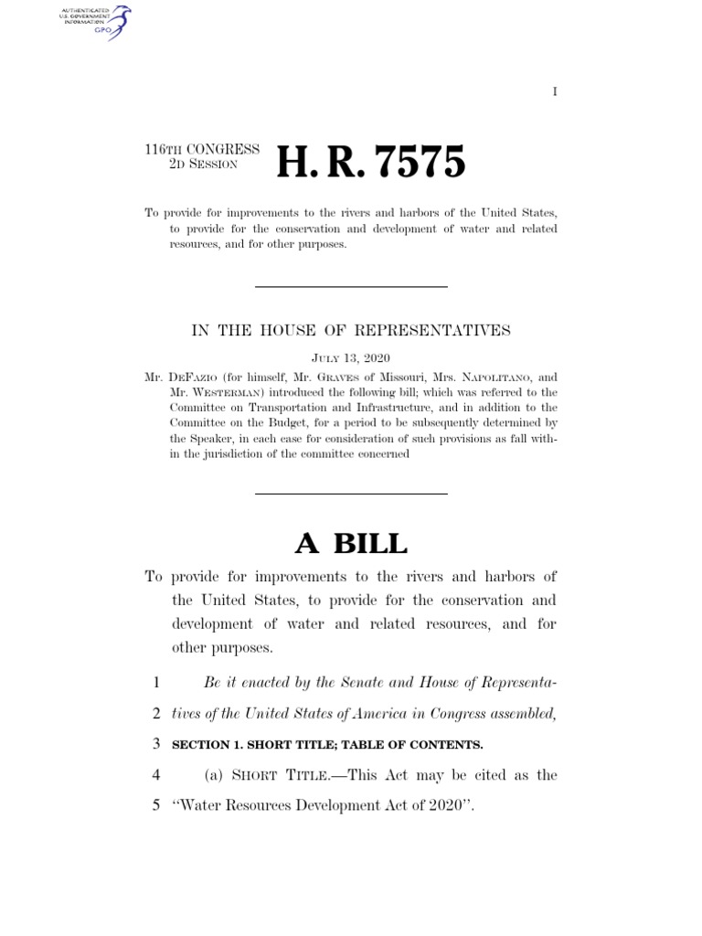 Water Resources Development Act of 2020 PDF United States Code