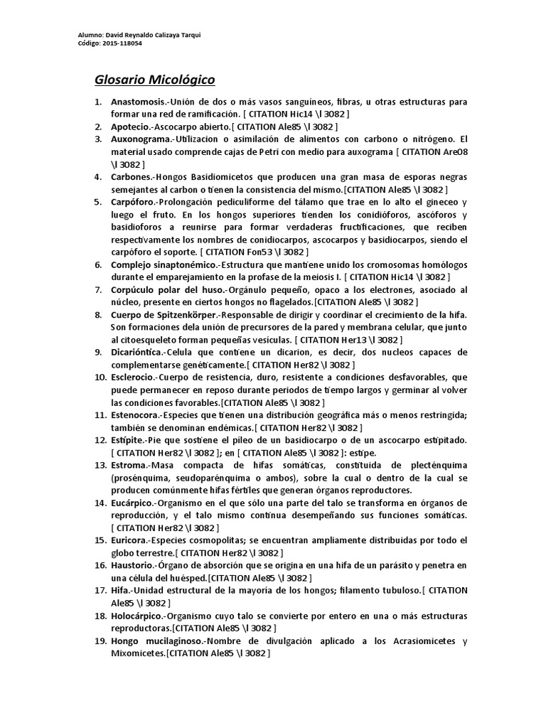 Mi Glosario de Micologia (2020) PDF Hongo Biología Celular)