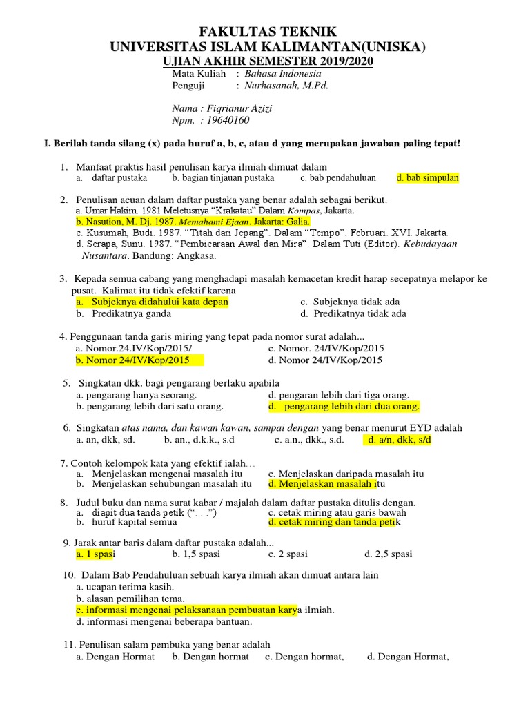 Uas Bahasa Indonesia Teknik Azizi