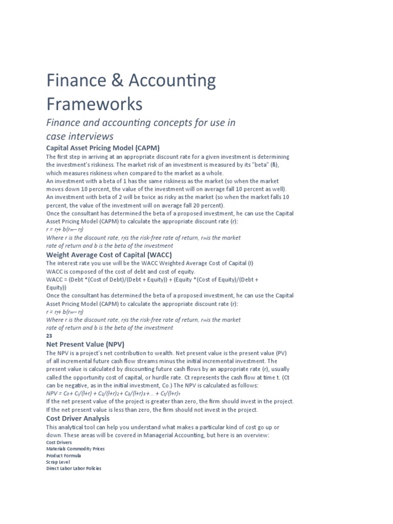 Finance and Accounting Frameworks | PDF | Net Present Value | Cost Of ...