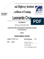 NHI Certificate for Bonded Repair and Retrofit Construction