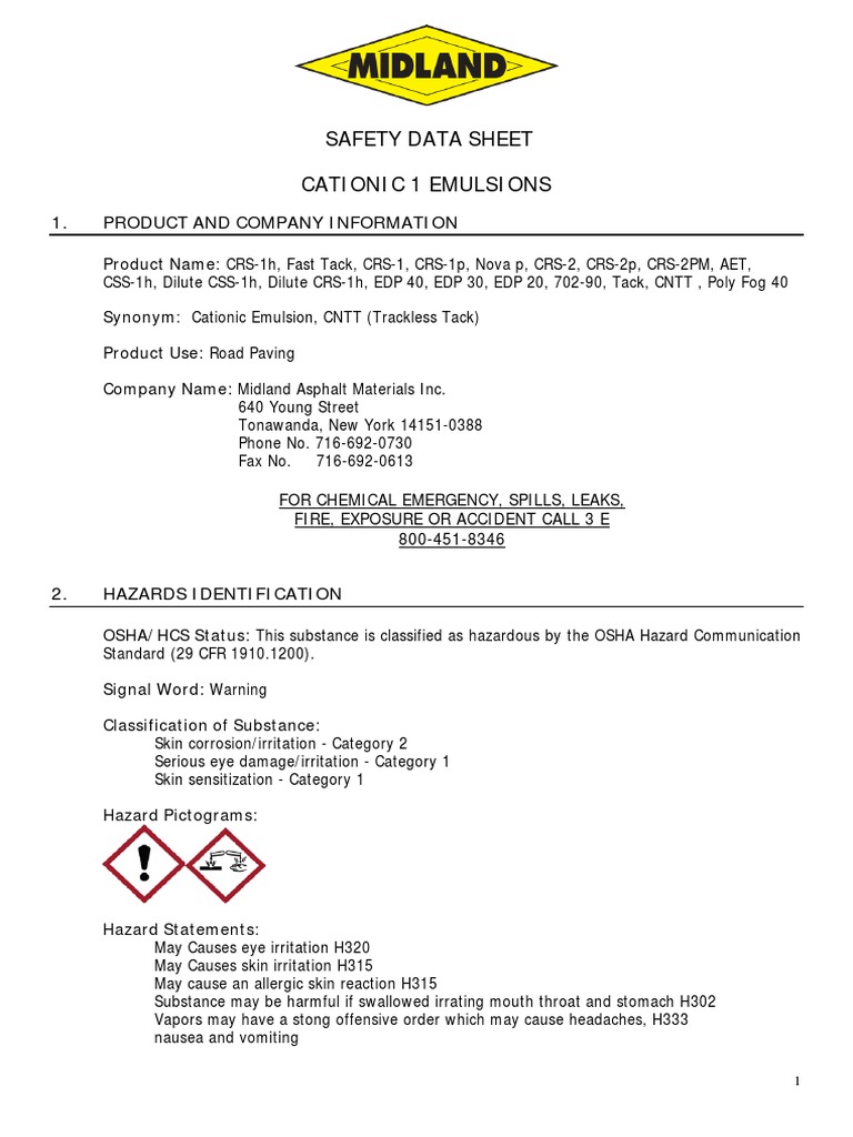 SDS Cationic Emulsion CRS1 PDF Personal Protective Equipment Breathing