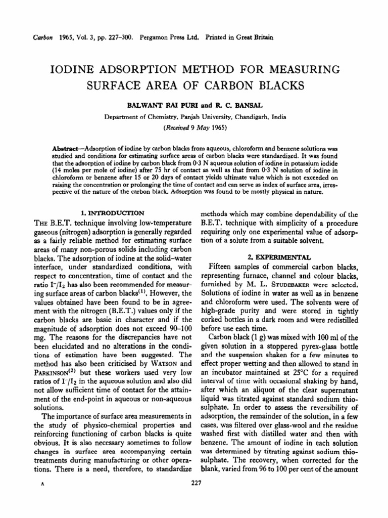 Iodine Adsorption Method for Carbon Blacks | PDF | Adsorption ...