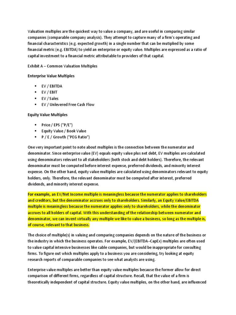 Valuation Multiples | PDF | Earnings Before Interest | Free Cash Flow