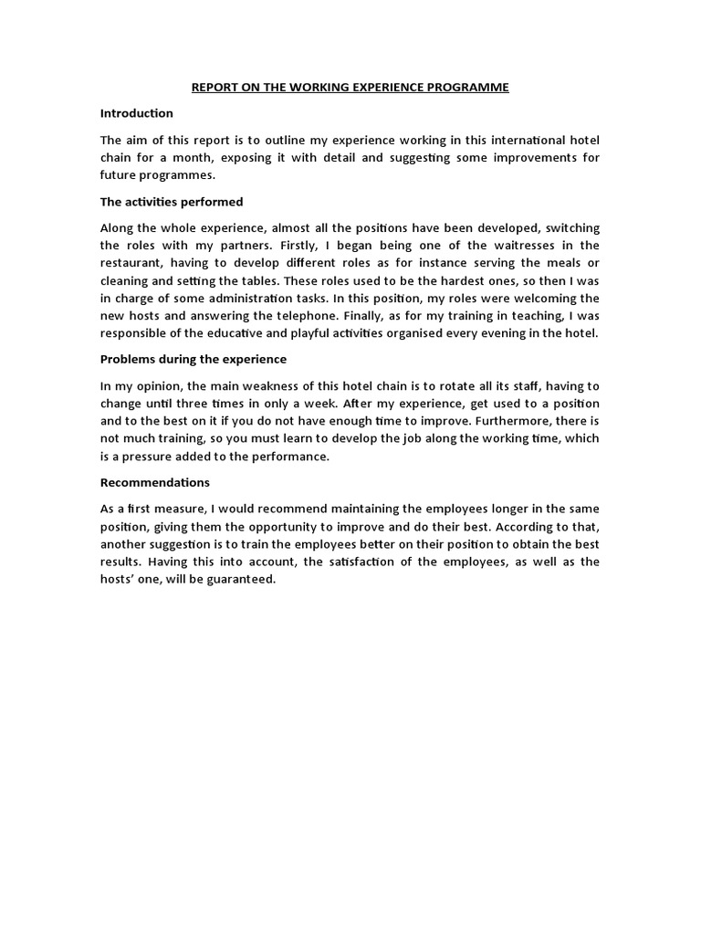 Hotel Working Experience Report | PDF