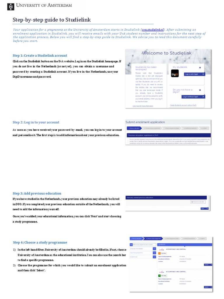 Studielink Application Guide for UvA | PDF | Computing | Computing And ...