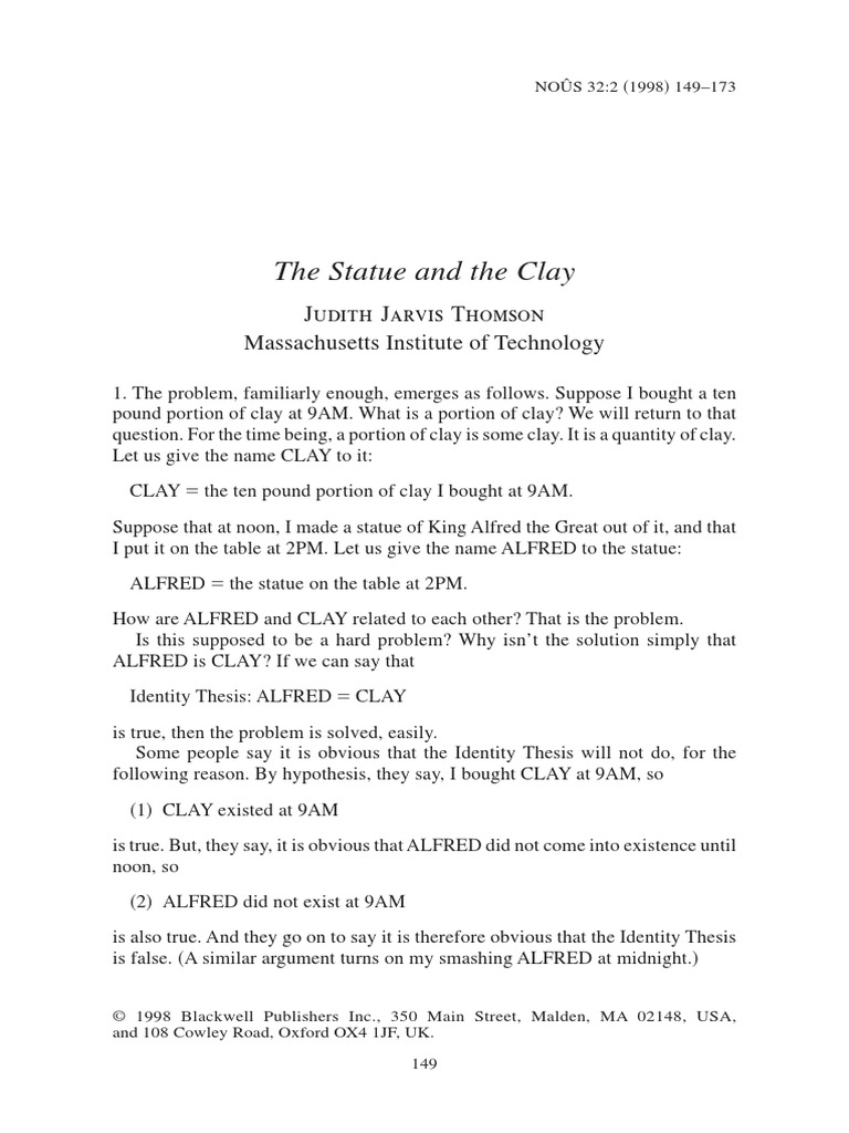 The Statue and The Clay Massachusetts Institute of Technology PDF