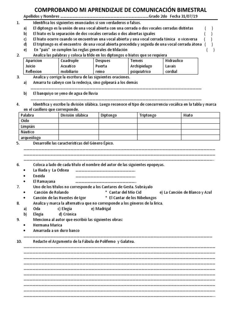 Comprobando Mi Aprendizaje Bimestral de Comunicación | Descargar gratis ...