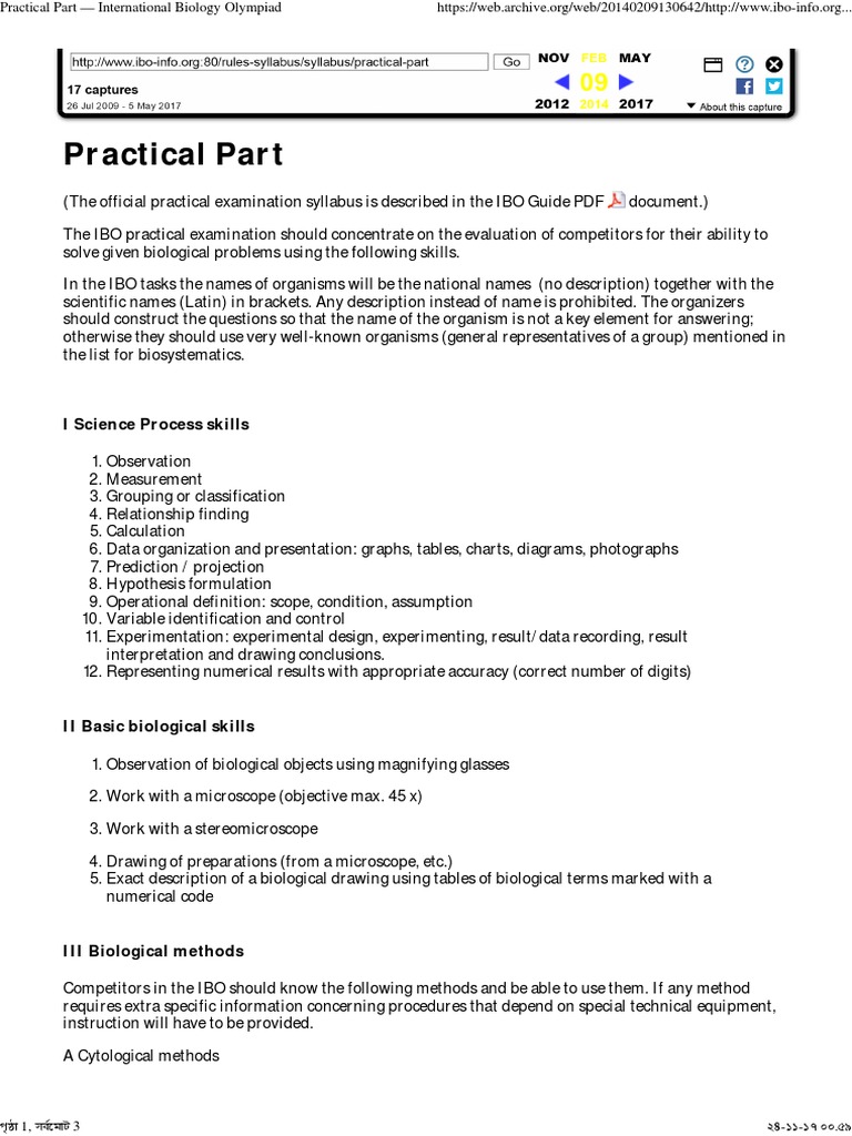IBO Practical Exam Skills Overview | PDF | Experiment | Biology