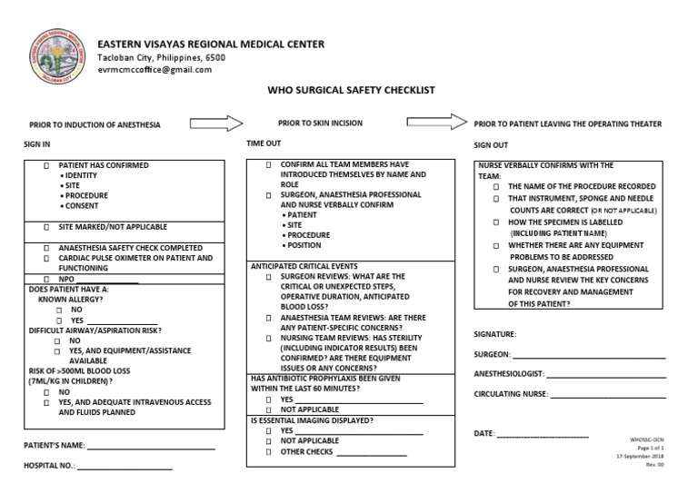 WHO Surgical Safety Checklist | PDF | Surgery | Anesthesia