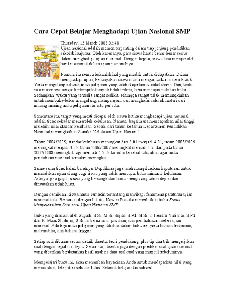 Cara Cepat Belajar Menghadapi Ujian Nasional Smp Cara Cepat Belajar Menghadapi Ujian Nasional Smp