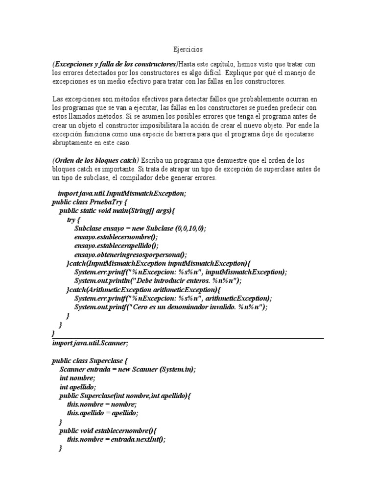Manejo de Excepciones en Constructores Java | PDF | Java (lenguaje de ...